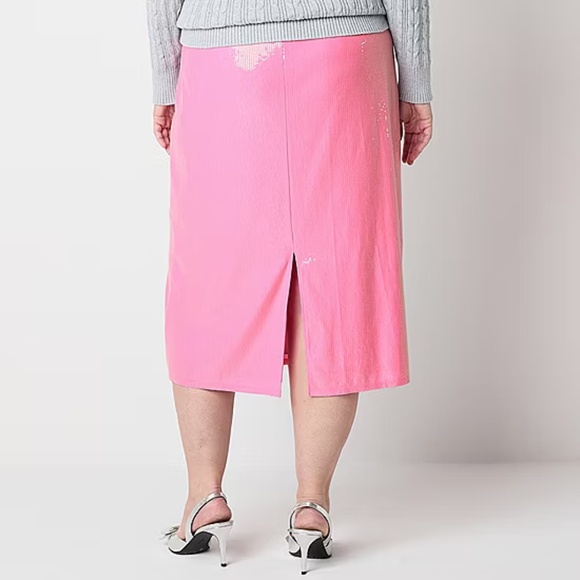 Skirt 1X 2X - Pink Sequins Midi A-Line Pull On Plus Size Coquette Barbiecore New - Picture 2 of 4